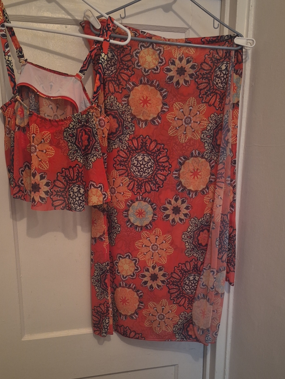 Floral Print Orange Tankini Top And Coverup